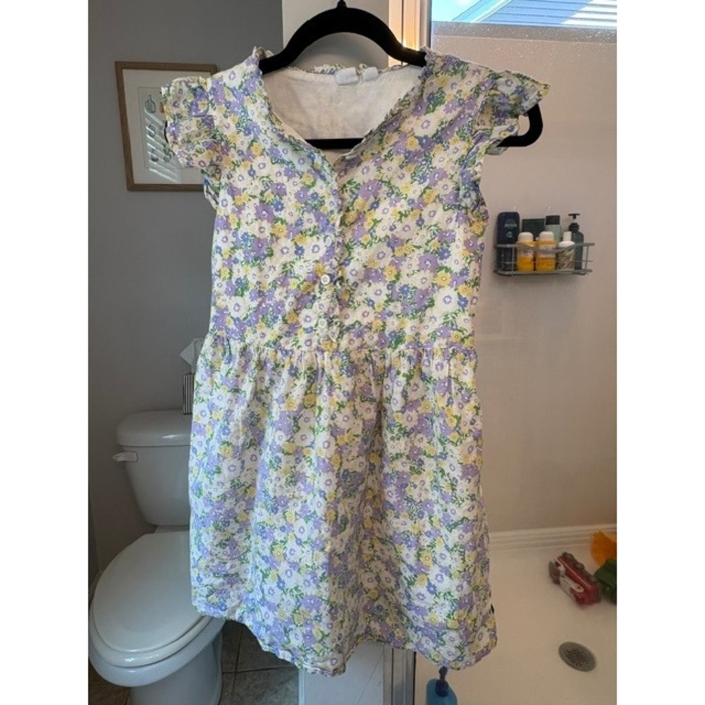 Gap Kids Girls Floral Dress Size 10-12 Purple Yellow Flutter‎ Sleeve Cottagecore